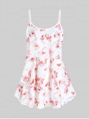 Plus Size Floral Print Layered Cami Top - WHITE - 1X | US 14-16