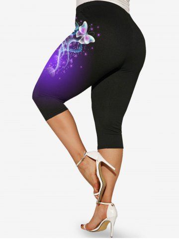 Plus Size High Waist Butterfly Print Capri Leggings