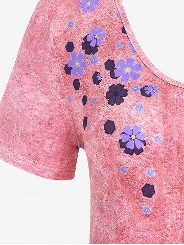 Plus Size 3D Jeans Foral Printed Short Sleeves Tee