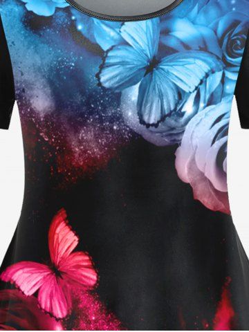 Plus Size Rainbow Rose Butterfly Print Tee