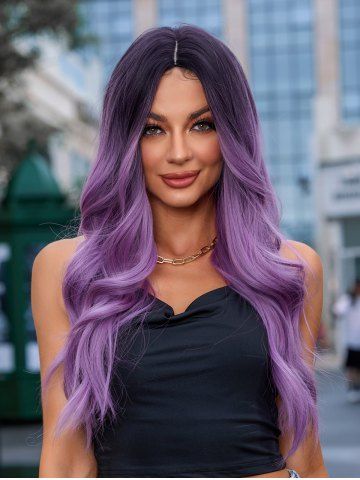 Purple Gradient Long Wavy Synthetic Wig - MEDIUM ORCHID - 26INCH
