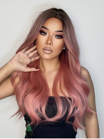 Black Gradient Pink Long Wavy Synthetic Wig - TULIP PINK