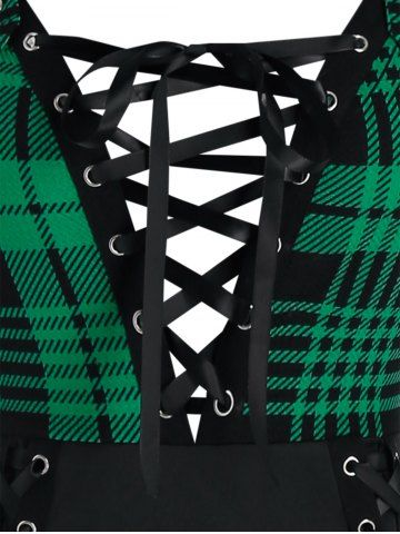 Plus Size Plaid Lace Up A Line Dress