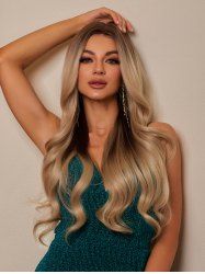 Brown Gradient Gloden Long Fluffy Wavy Synthetic Wig -  