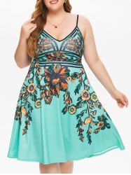 Plus Size Flower Print Slip Dress -  