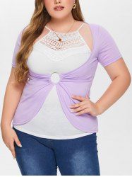 Plus Size Crochet Tank Top and O Ring Tee -  