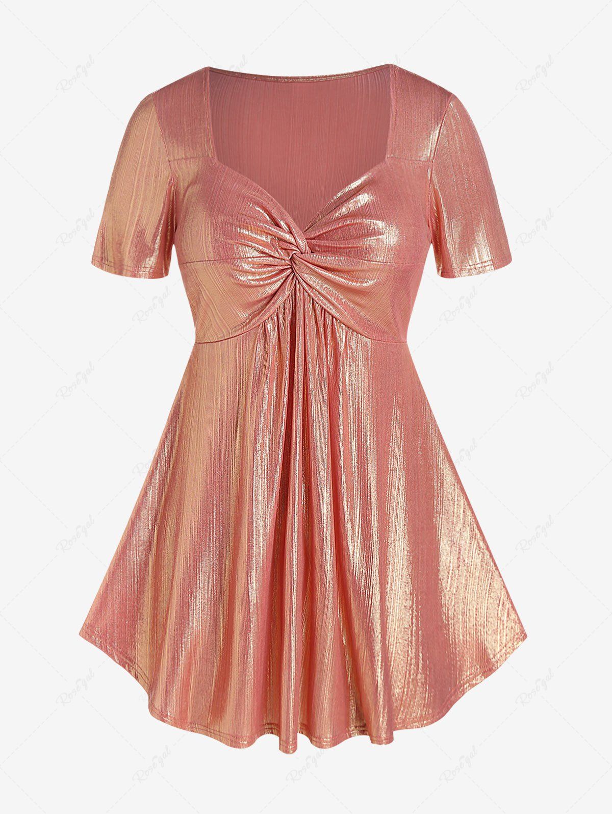 Online Plus Size Sweetheart Neck Front Twist Metallic T-shirt  