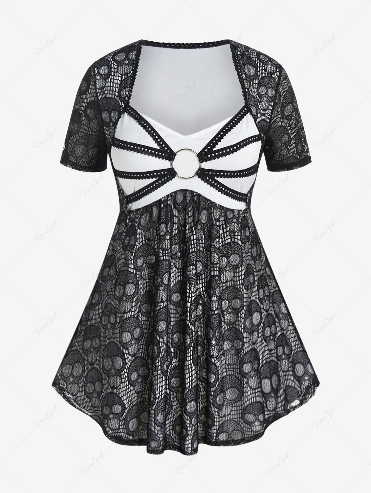 Outfits O Ring Skull Lace Gothic Tee  