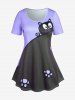 Plus Size & Curve Two Tone Cat Print Short Sleeves Tee -  