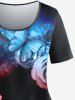 T-shirt à Imprimé Rose et Papillon D'arc-en-ciel Grande Taille - Bleu 