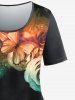 T-shirt à Imprimé Rose et Papillon D'arc-en-ciel Grande Taille - Vert clair 5x | US 30-32