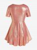 Plus Size Sweetheart Neck Front Twist Metallic T-shirt -  