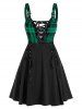 Plus Size Plaid Lace Up A Line Dress -  