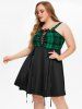Plus Size Plaid Lace Up A Line Dress -  