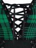 Plus Size Plaid Lace Up A Line Dress -  