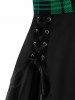 Plus Size Plaid Lace Up A Line Dress -  