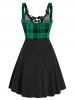 Plus Size Plaid Lace Up A Line Dress -  