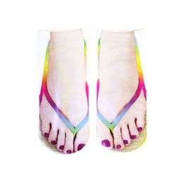 3D Flip Flops Printed Low Cut Ankle Socks - YELLOW