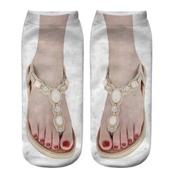 3D Flip Flops Printed Ankle Socks - WHITE