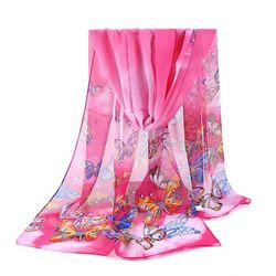 Butterfly Print Chiffon Long Scarf - RED