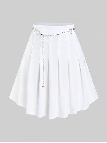 Plus Size Heart Chains Mini Pleated Skirt - WHITE - 1X | US 14-16
