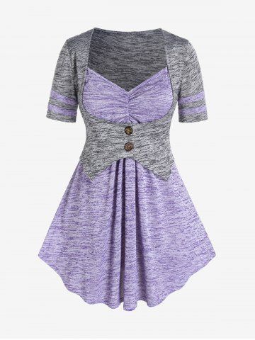 Plus Size Colorblock Space Dye 2 In 1 Tunic Tee - PURPLE - L | US 12