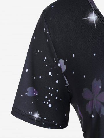 Plus Size Sakura Flower Printed Short Sleeves Tee