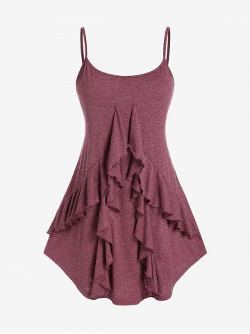 Plus Size Twist Crop Tee and Ruffled Tank Top Set