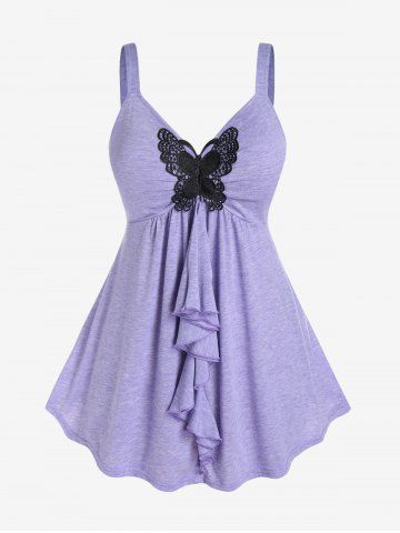 Plus Size Drop Flounce Butterfly Applique Backless Tank Top