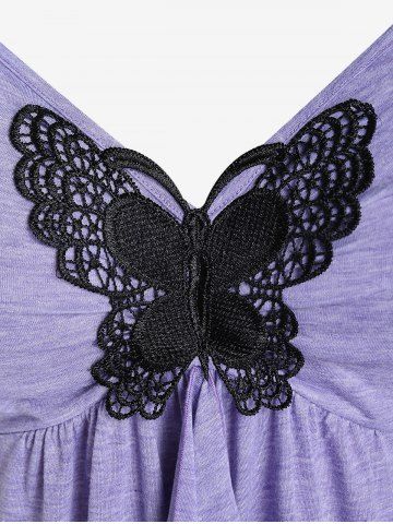 Plus Size Drop Flounce Butterfly Applique Backless Tank Top