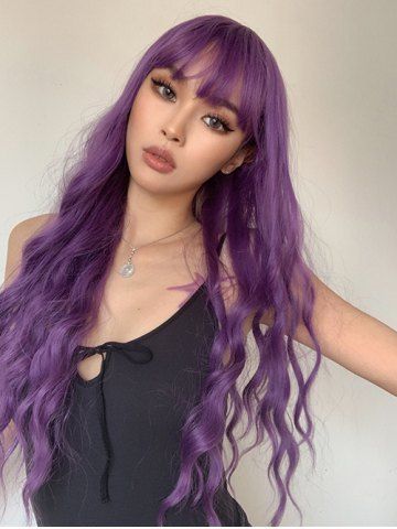 Synthetic Purple See-through Bang Long Wavy Party Synthetic Wig - VIOLA PURPLE