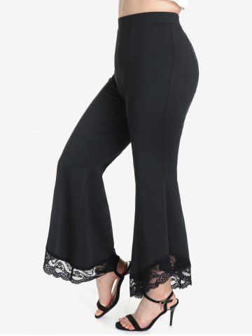 Plus Size Lace Panel Pull On Flare Pants - Black - L | Us 12