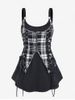 Gothic Lace Up Plaid 2 in 1 Tank Top -  