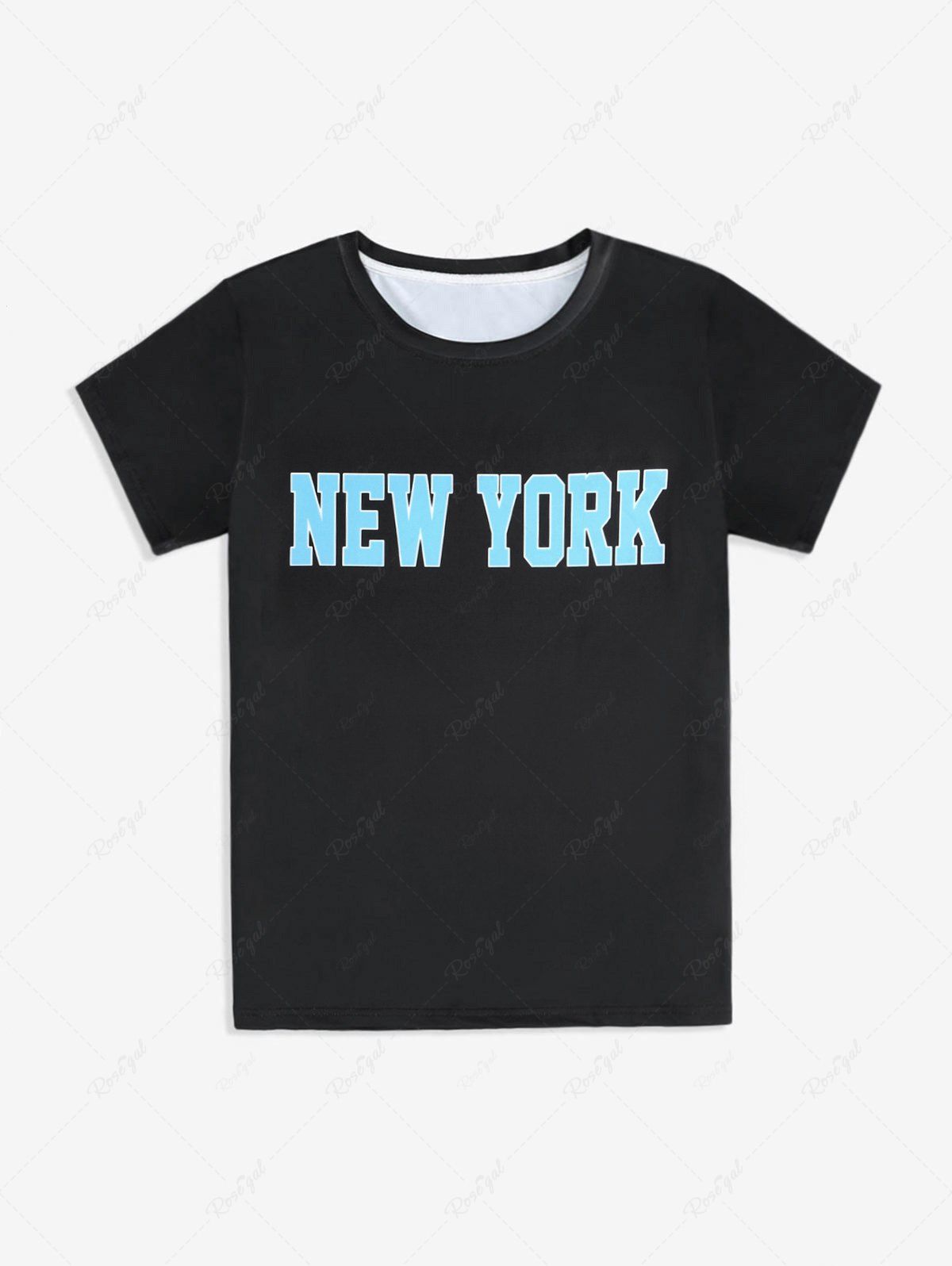 T-shirt Décontracté Unisexe à Imprimé Lettre NEW YORK Noir 6XL