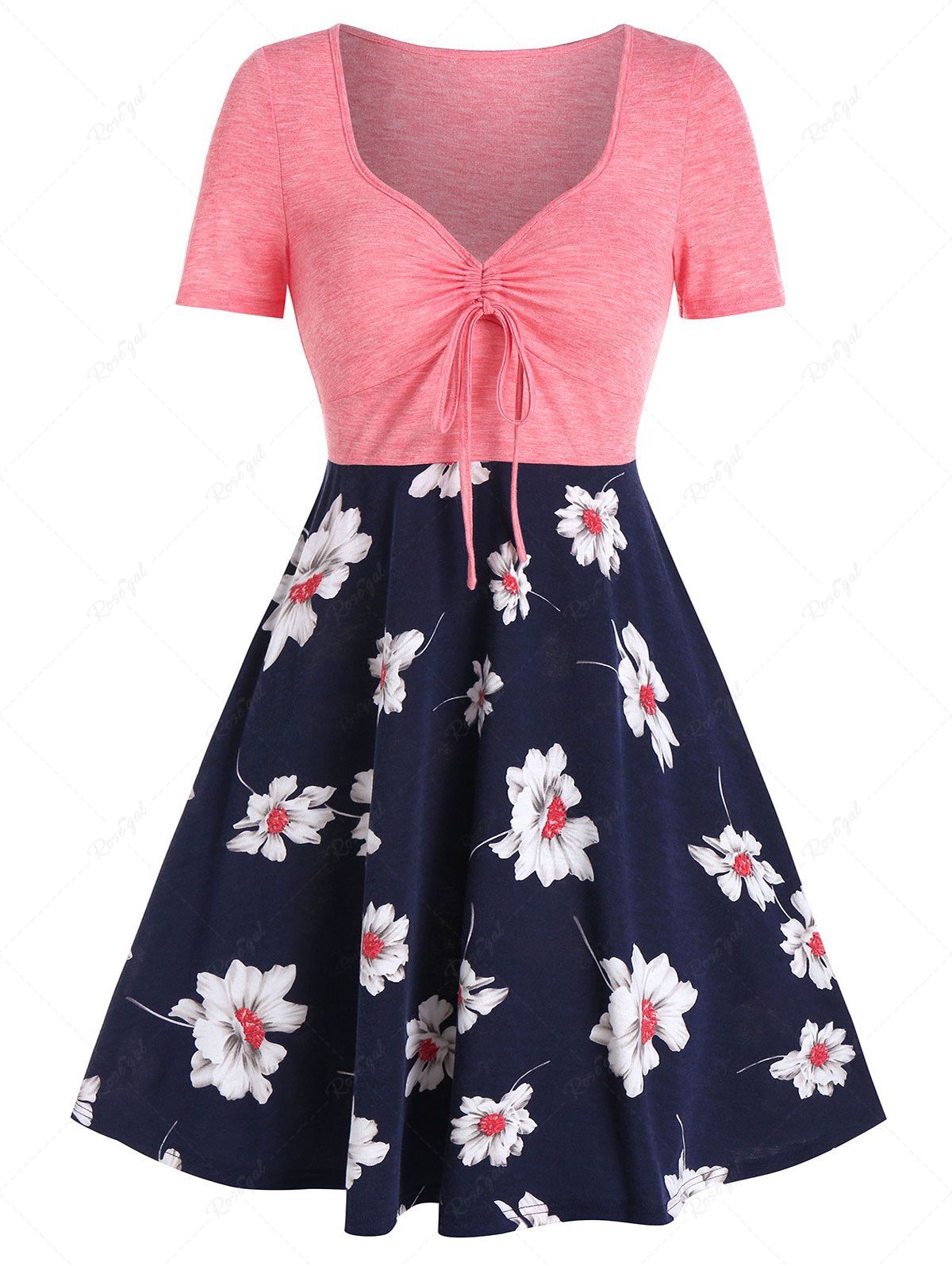 Outfits Plus Size Flower Print Cinched Tie Dress  