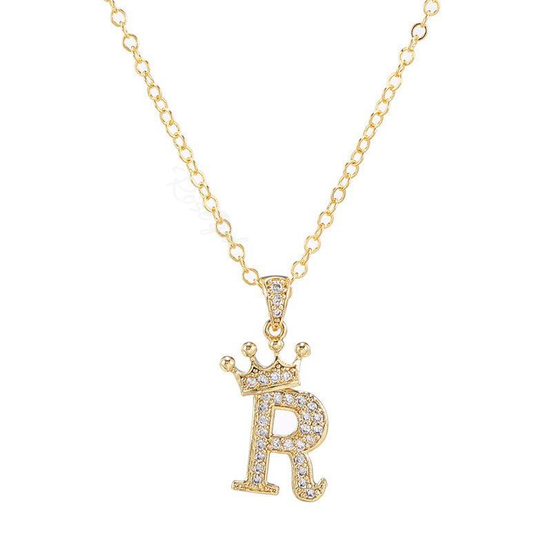 Shop Crown Letter R Unisex Pendant Necklace  