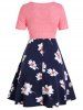 Plus Size Flower Print Cinched Tie Dress -  