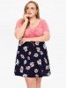 Plus Size Flower Print Cinched Tie Dress -  
