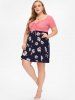 Plus Size Flower Print Cinched Tie Dress -  