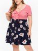 Plus Size Flower Print Cinched Tie Dress -  