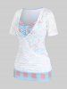 Plus Size Plaid Lace Panel 2 in 1 Tee -  