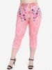 Legging Corsaire à Imprimé 3D Jean Fleuri de Grande Taille - Rose clair M | US 10