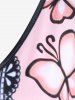 Plus Size Butterfly 3D Lace Up Print Tee -  