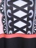 Plus Size Butterfly 3D Lace Up Print Tee -  