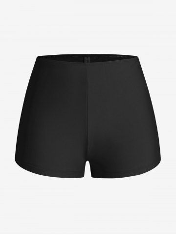 Plus Size Solid High Waisted Boyshorts Swimwear - BLACK - 3X | US 22-24