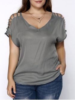 Plus Size Ladder Solid V Neck Tee - GRAY - 3X | US 22-24