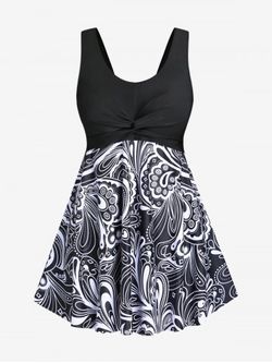 Plus Size Paisley Print Twist Swim Dress - BLACK - 2X | US 18-20