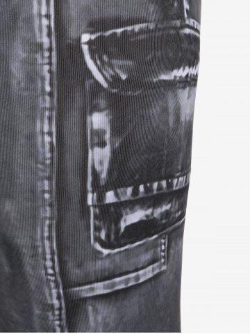 Plus Size 3D Jeans Printed High Waisted Capri Leggings