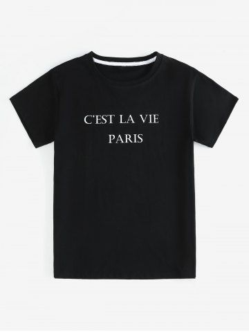T-shirt Unisexe à Imprimé Lettre à Manches Courtes - BLACK - M