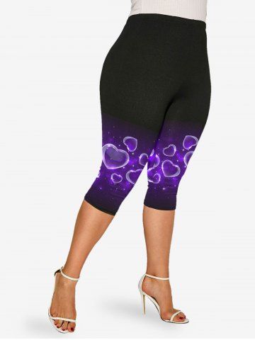 Plus Size High Waist Heart Print Capri Leggings